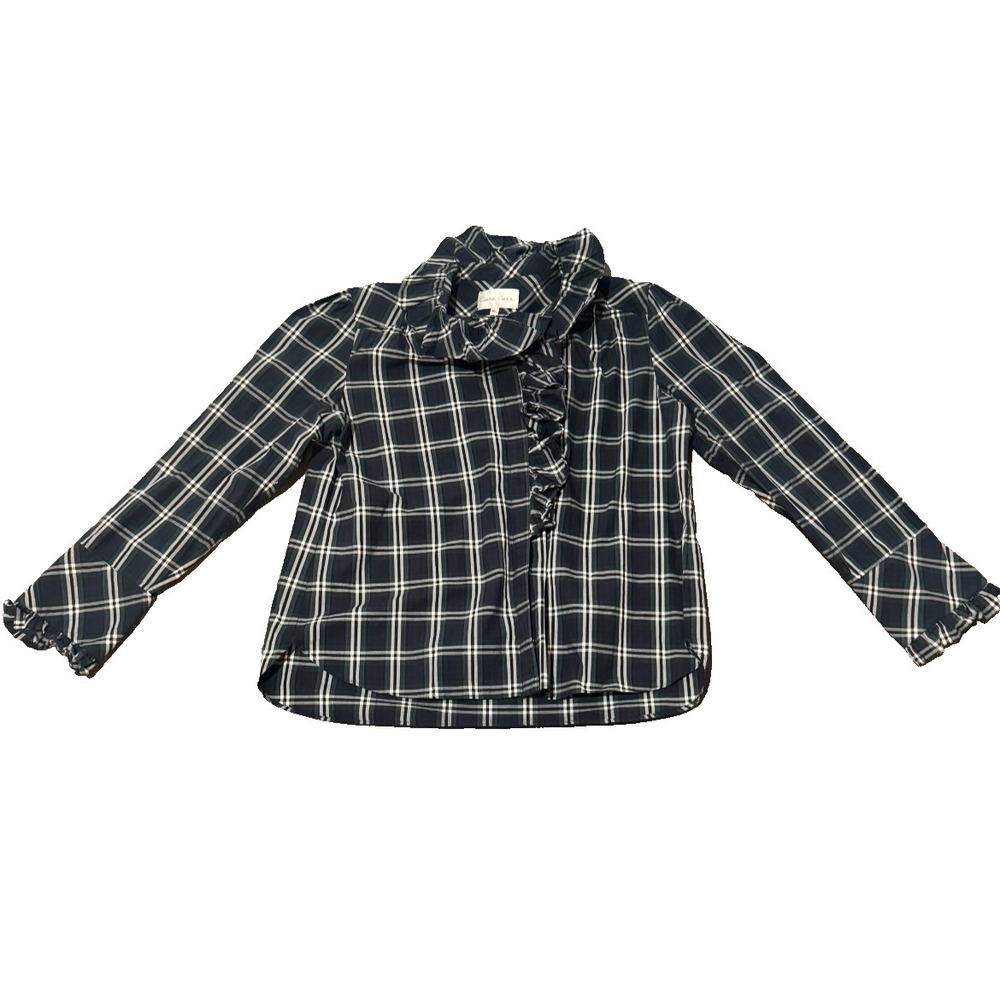 Cara Cara ruffle shirt plaid extra large blue blouse Anne Blouse Dyed plaid